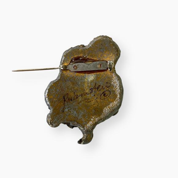 Artisan Brooch Abstract Polymer Clay Faux Pearl Silver And Gold Tone Vtg Signed - Picture 6 of 9